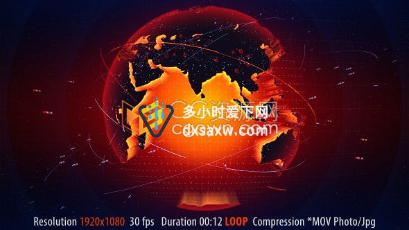 视频素材-网络电视广播新闻虚拟工作室地球仪转动循环背景