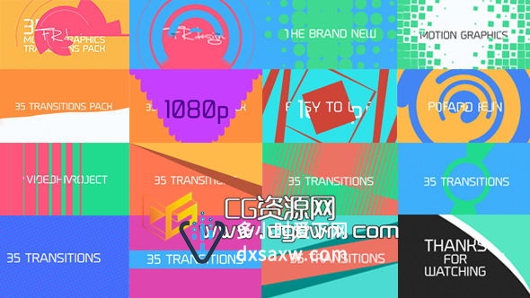 多种超酷彩色运动图形转场视频素材 35 Cool Motion Graphics Transitions
