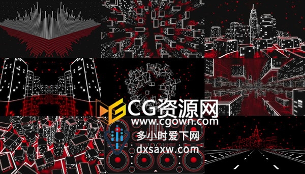 VJ素材 35组艺术抽象3D城市虚拟光线LED背景播放视频素材