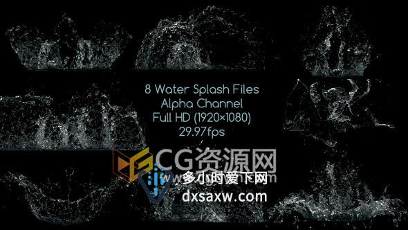 8种效果水花水滴飞溅散开动画带Alpha通道 合成视频素材