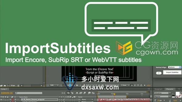 pt_ImportSubtitles v1.7脚本将SubRip/SRT/TXT/VTT字幕导入到AE软件使用