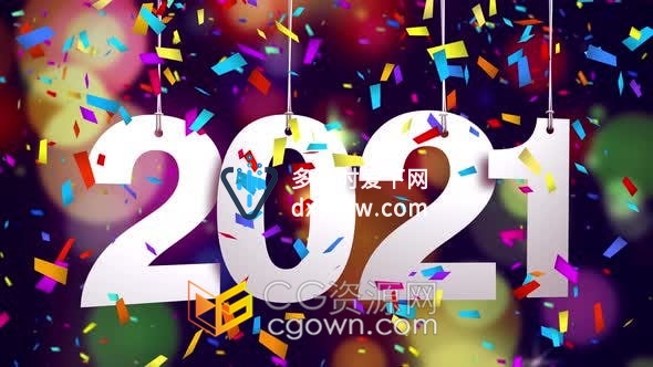 视频素材-2021新年庆典五彩纸屑落下快乐节日庆典背景动画