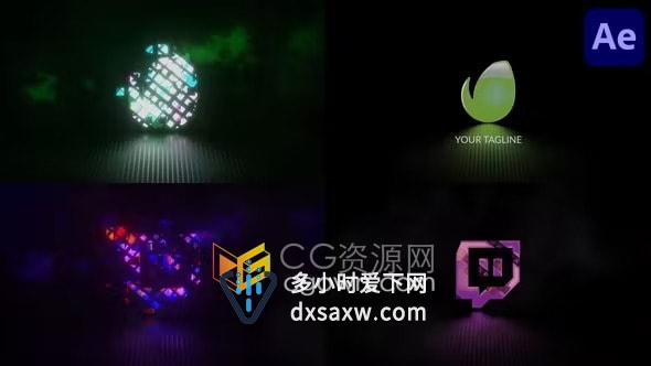高科技数字风格酷炫故障标志动画AE模板片头制作