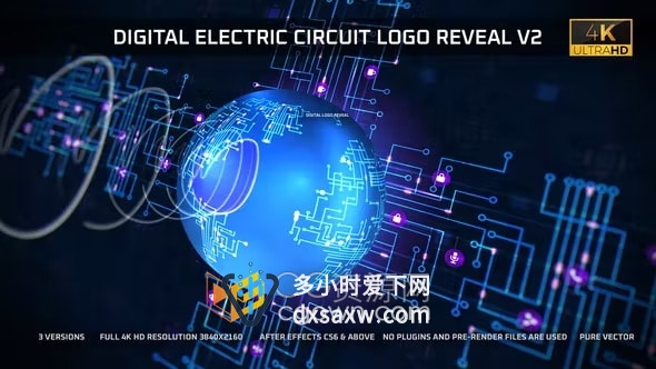 AE模板-电路线电源动画数字电路3D霓虹灯标志展示