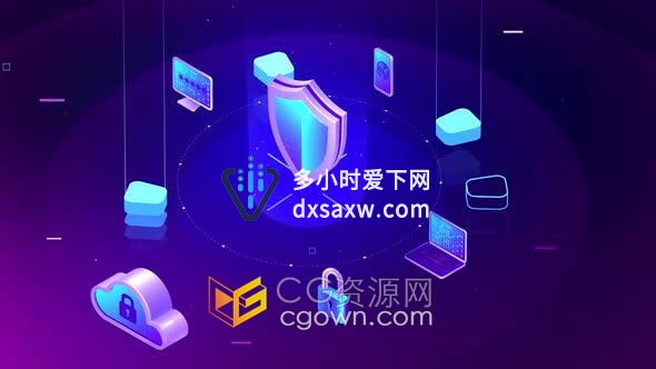 视频素材-服务器网络数据安全私保护信息图标场景动画视频