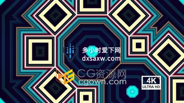 4K背景视频素材多彩图形万花筒霓虹灯幻觉条纹形状VJ素材