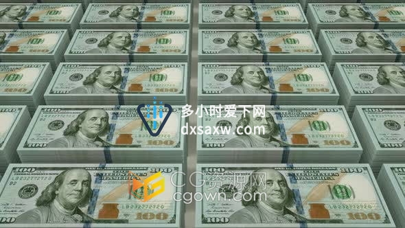 视频素材-传送带上一捆一百面值$100美元美金货币动画素材