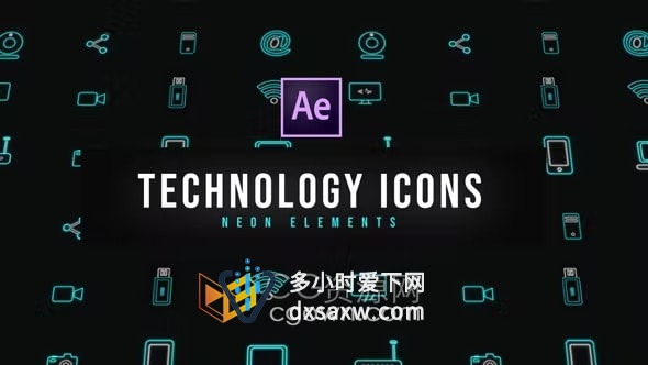 AE模板-科技霓虹灯图标Tech Neon Icons