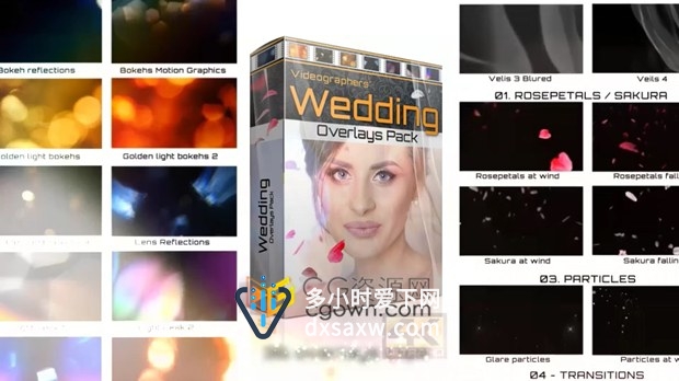 4K分辨率婚礼视频制作包玫瑰花瓣樱花面纱窗帘散景漏光眩光光效视频素材下载
