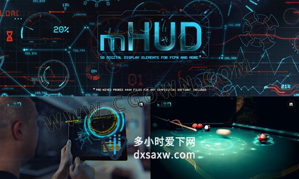 FCPX插件mHUD+视频素材 50种预设炫酷HUD高科技信息化UI动态元素