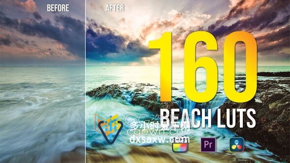 160种海滩风格调色LUT颜色分级包括DaVinciResolve/AE/PR使用视频教程