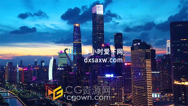 航拍广州傍晚城市CBD珠江新城景色实拍素材