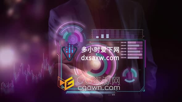 视频素材-商人手掌中持有抽象信息图表互联网网络数据金融科技全息HUD素材