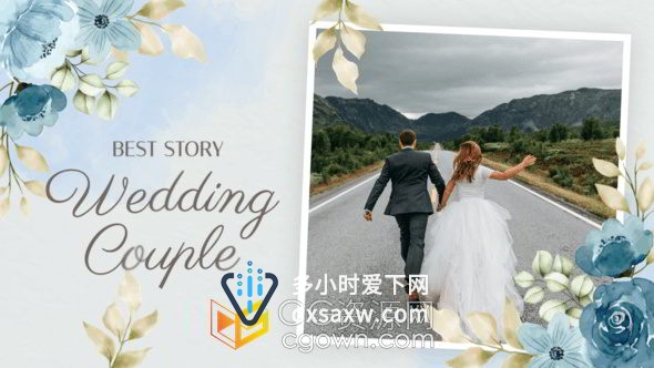 浪漫花朵美丽温馨动漫手绘婚礼视频相册PR模板