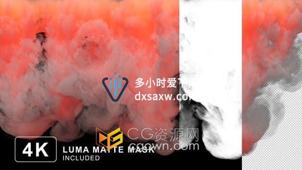 4K飘落的红烟效果红色烟雾往下坠落动画视频素材