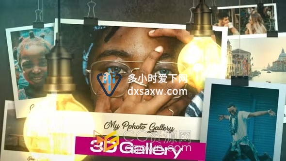 3D Photo Slideshow AE模板闪耀悬浮照片动画视频相册