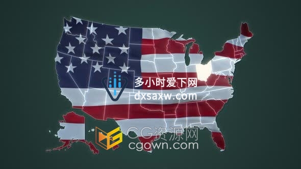 视频素材-俄亥俄州联邦州美国国旗地图背景动画4K分辨率