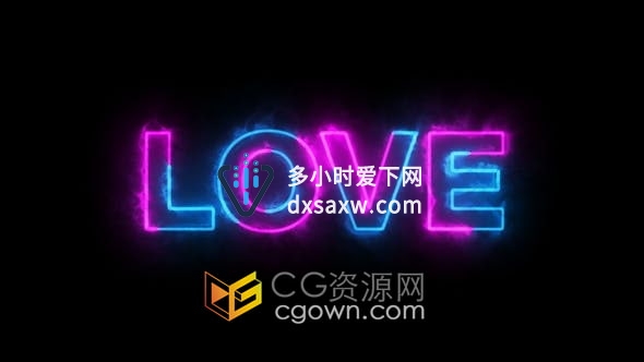 视频素材-七彩火焰霓虹灯Love文字叠加带Alpha透明通道