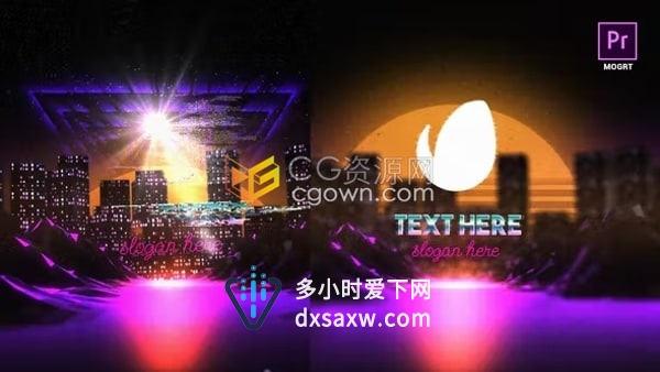 复古霓虹灯城高光波LOGO动画视频片头PR模板