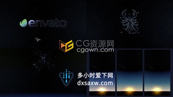 PR模板-日落和满天星辰空间背景星座揭示标志动画Space Logo Reveal