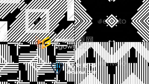 视频素材-黑白图形形状线随DJ节奏频谱变化酒吧夜场VJ舞台循环背景视频
