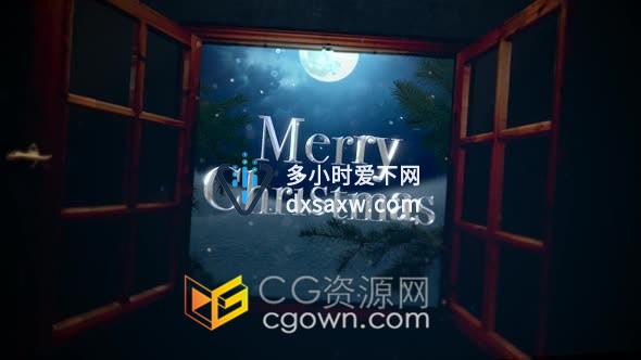 视频素材-打开窗户上的圣诞祝福语特写文本动画节日问候视频贺卡