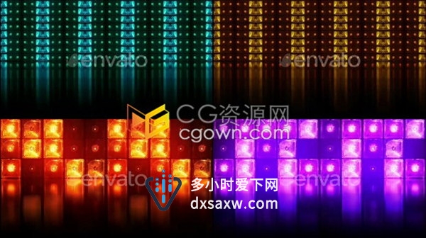 Vj立方体灯舞台灯4K多色地板反射灯光迪斯科活力闪光灯背景素材下载