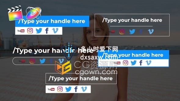 FCPX插件5种社交图标风格媒体视频平台博客频道字幕条动画包装下载