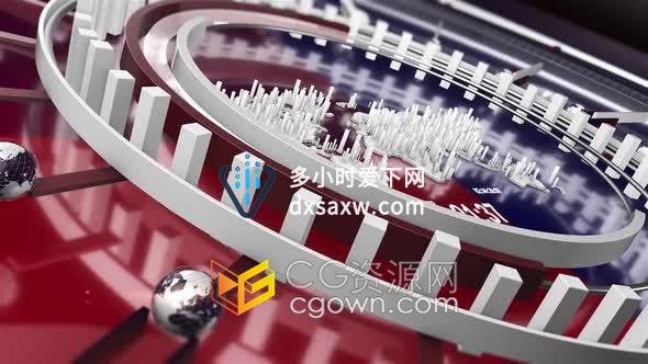 简洁动态影像剪辑红色地球仪世界地图3D HUd显示背景新闻片头视频素材