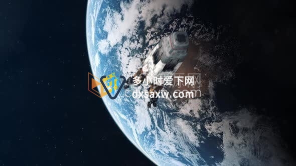 视频素材-航拍地球大气层火箭宇宙飞船飞行离开地球进入外太空