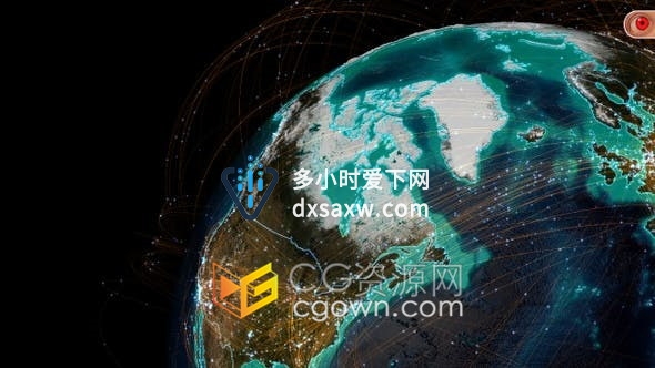彩色地球网络表面三维动画用于通讯数据网络连接新闻包装视频素材