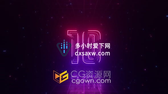 视频素材-霓虹灯倒计时发光粒子10秒倒数动画视频