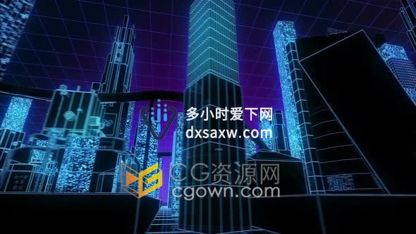 3D霓虹灯未来建筑发光城市背景视频素材下载