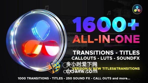 Resolve模板-1000种视频转场+250种LUT调色预设+250组SFX音效还有标题字幕动画