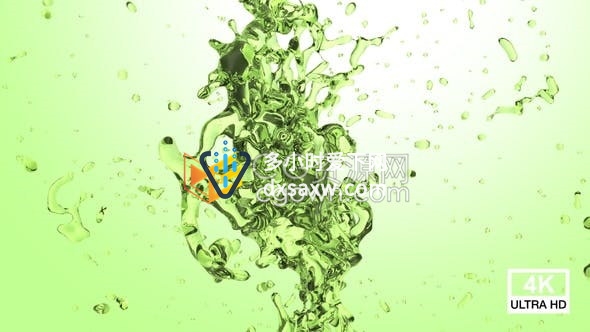 视频素材-4K带通道绿色清爽纯净透明水球碰撞飞溅vfx广告动画