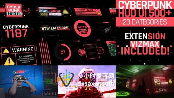 AE脚本-Cyberpunk HUD UI 500+个高科技感赛博朋克UI界面元素动画