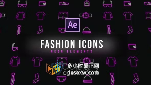 AE模板-时尚元素电子商务购物霓虹灯图标Fashion Neon Icons