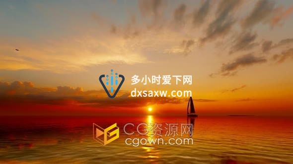 视频素材-美丽夕阳日落波光粼粼海平面帆船剪影景观