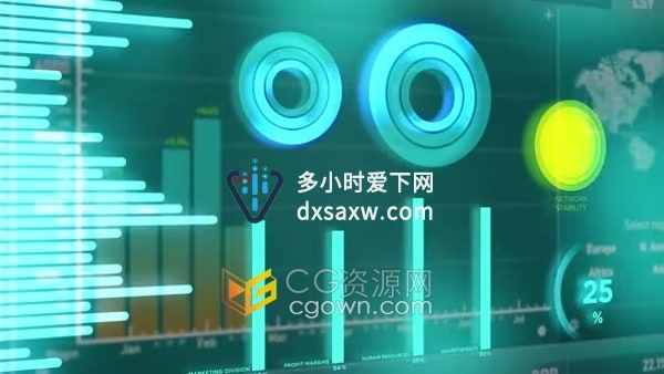 3D动画数字图表财务数据HUD效果视频素材下载