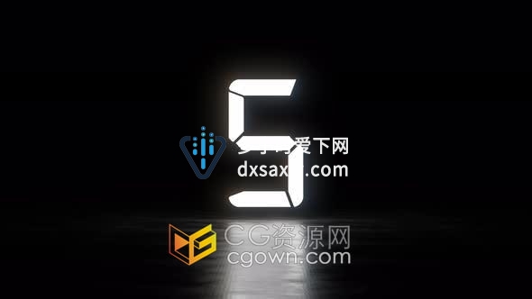 视频素材-3D发光数字时钟10秒计数倒计时背景