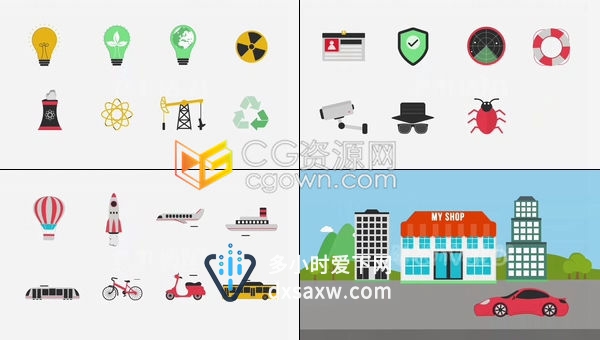 240+专业设计概念和动画背景平面动画图标包带Alpha透明通道视频素材下载