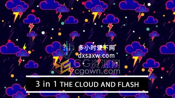 卡通闪光云朵霓虹灯曼陀罗插画图形动画背景视频素材下载