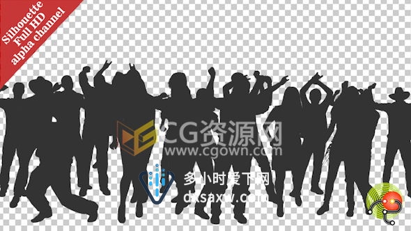 带Alpha透明通道视频素材剪影跳舞人群动画效果