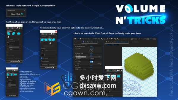 AE脚本等距立体投影伪3D效果Volume n’ Tricks v1.0.7