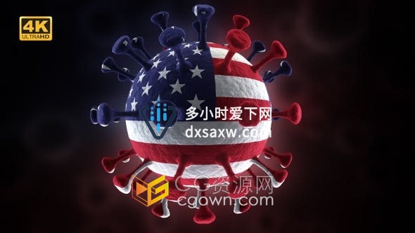America美国国旗图案Covid-19冠状病毒病3D动画背景视频素材