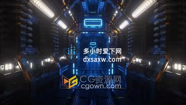 穿梭科幻宇宙飞船走廊隧道闪光灯无缝循环3D动画视频素材