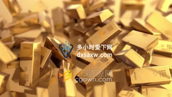 数十根3D金条掉落坚硬表面效果动画视频素材