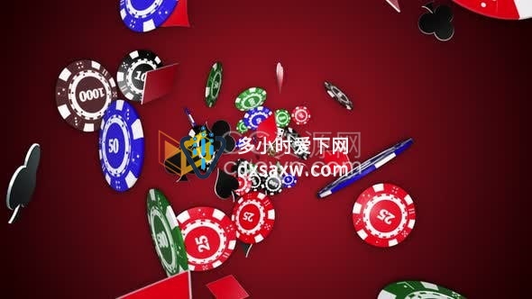 视频素材-3D德州扑克筹码骰子符号元素动画背景素材