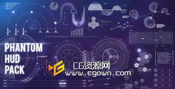 科技感数据动态图形元素包 Videohive Phantom HUD Infographic AE模板