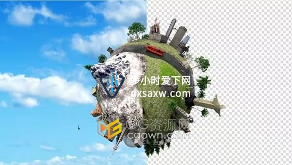 3D旅行城市建模地球旋转动画带透明通道视频素材下载